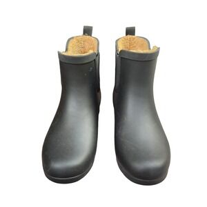 Chooka Elridge Chelsea Black Waterproof Rain Boots Faux Fur Lined Womens 7 EU 38